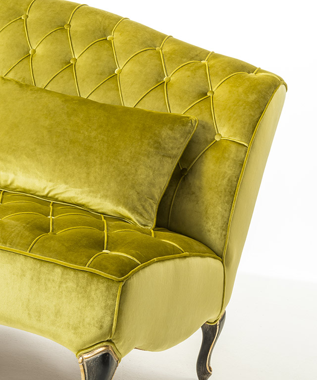 Twoseat sofa with legs in carved wood. MG3222 Oak